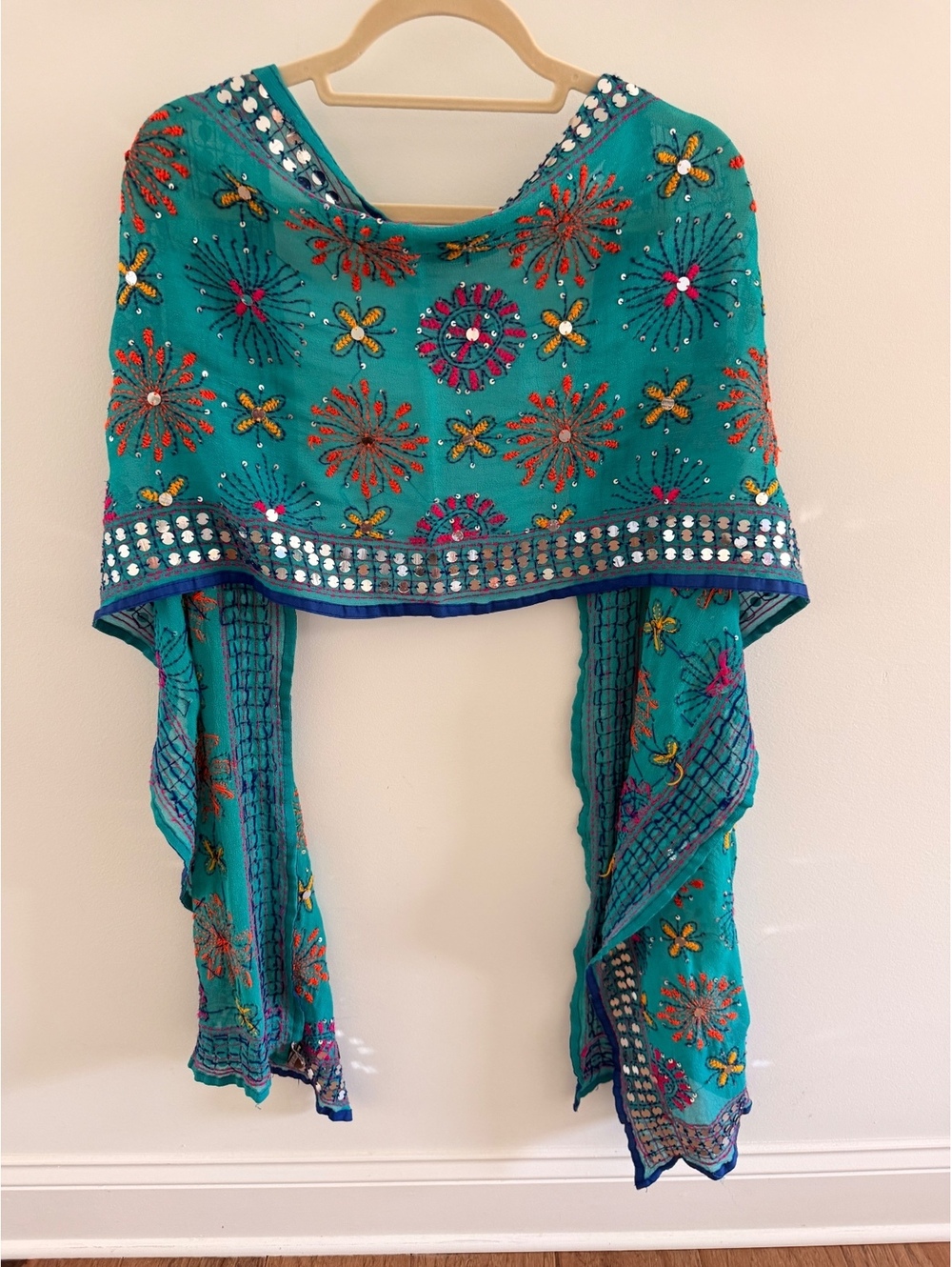 Raj Handmade Embroidered Silk Scarf with Sequins